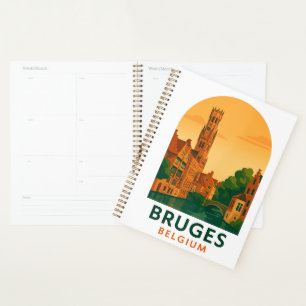 Vintage Bruges Belgium Travel Art Planner – Retro