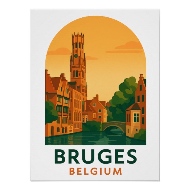 Vintage Bruges Belgium Travel Art – Retro European Poster (Front)