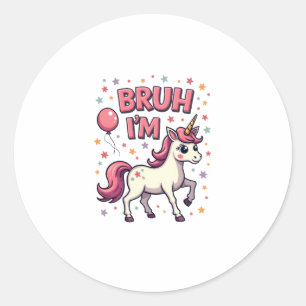 Vintage Bruh I'm 8 Unicorn Birthday Party Cute Ret Classic Round Sticker