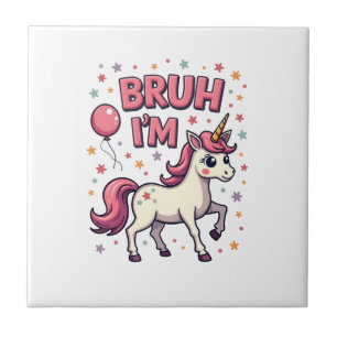 Vintage Bruh I'm 8 Unicorn Birthday Party Cute Ret Tile