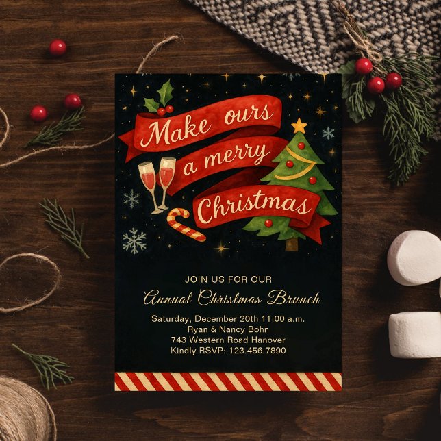Vintage Brunch & Bubbly Christmas Party Festive  Holiday Card (Creator Uploaded)