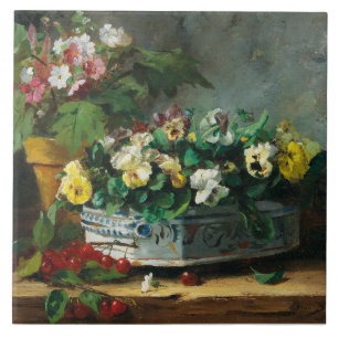 Vintage Brunel-Neuville Pansies and Primroses Tile