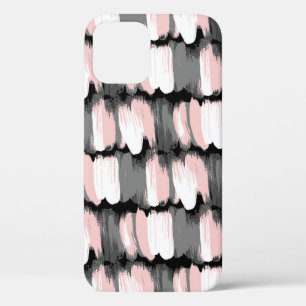 Vintage brush strokes, grey-pink decor. iPhone 12 case