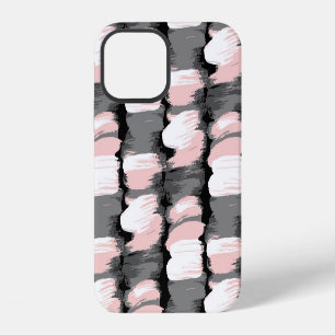 Vintage brush strokes, grey-pink decor. iPhone 12 case