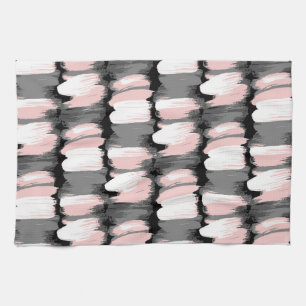 Vintage brush strokes, grey-pink decor. tea towel
