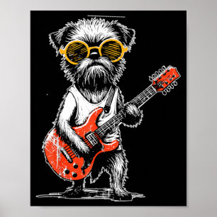 Vintage Brussels Griffon Playing Guitar Rock Music Poster