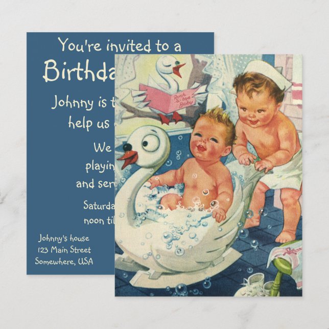 Vintage Bubble Bath Birthday Party Invitation (Front/Back)