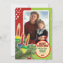 Vintage Bubble Lights Christmas Photo Cards