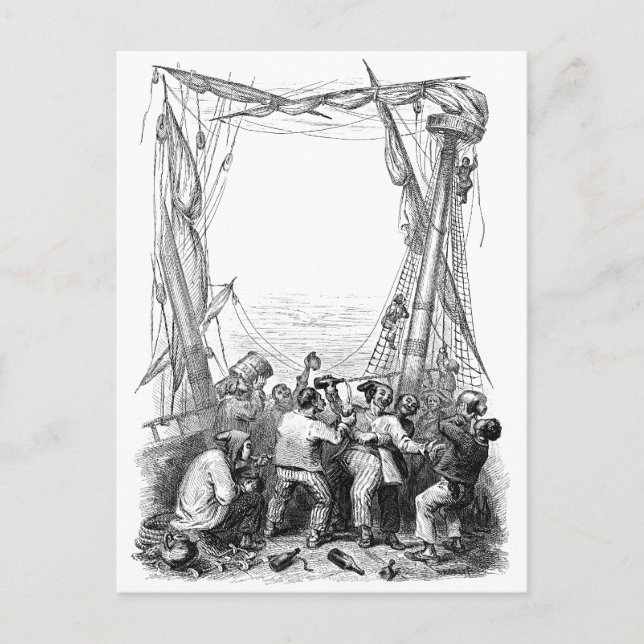 Vintage Buccaneers and a Shipwrecked Pirate Ship Postcard (Front)