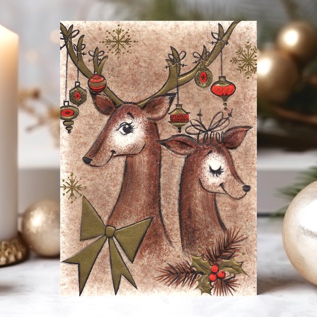 Vintage Buck And Doe Deer Christmas Holiday Card (Creator Uploaded)