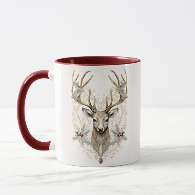 Vintage Buck with Holly and Berries Christmas Mug (Left)