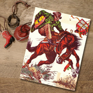 Vintage Bucking Bronco Christmas Cowboy Holiday Card