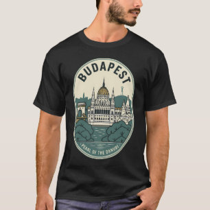 Vintage Budapest Hungary Pearl of the Danube Badge T-Shirt