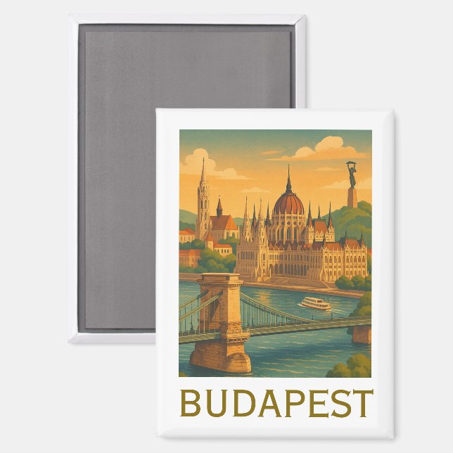 Vintage Budapest Hungary Travel Art Print Magnet (Front/Back)