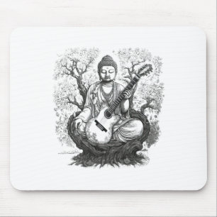 Vintage Buddha Playing Guitar Yoga Buddhist Medita Mouse Mat