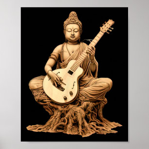Vintage Buddha Playing Guitar Yoga Buddhist Yogi M Poster