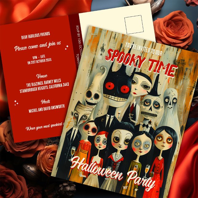 Vintage Budget Spooky Halloween Party Invitation Postcard (Creator Uploaded)