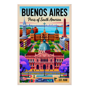 Vintage Buenos Aires Argentina Retro Illustration Poster