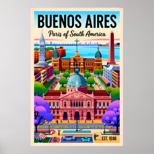 Vintage Buenos Aires Argentina Retro Illustration Poster