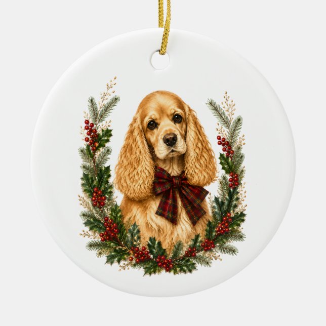  Vintage Buff Cocker Spaniel Christmas Ornament (Front)