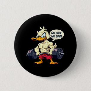 Vintage Buff Duck No Pain No Gain Gym Workout Cart 6 Cm Round Badge