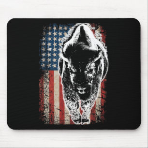 Vintage Buffalo American Flag Bison Patriotic Gift Mouse Mat