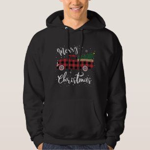 Vintage Buffalo Plaid Red Truck Merry Christmas Hoodie