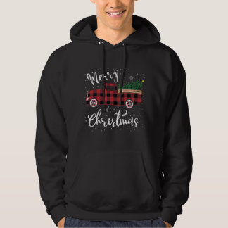 Vintage Buffalo Plaid Red Truck Merry Christmas Hoodie