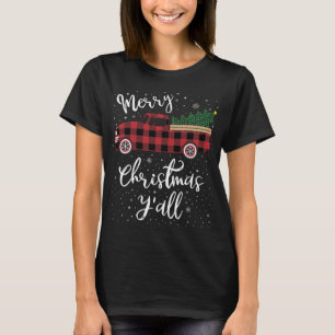 Vintage Buffalo Plaid Red Truck Merry Christmas Y' T-Shirt