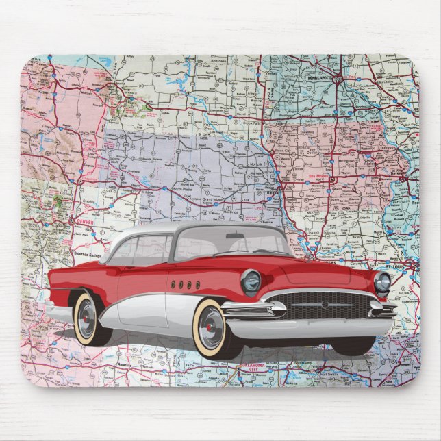 Vintage Buick on Road Map Mouse Mat (Front)