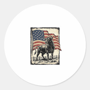 Vintage Bull American Flag Western Shirt Design_1 Classic Round Sticker