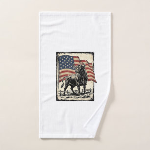 Vintage Bull American Flag Western Shirt Design_1 Hand Towel