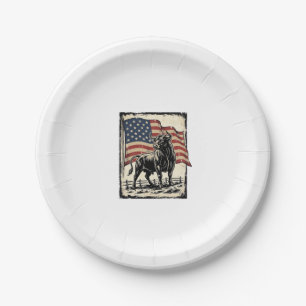 Vintage Bull American Flag Western Shirt Design_1 Paper Plate
