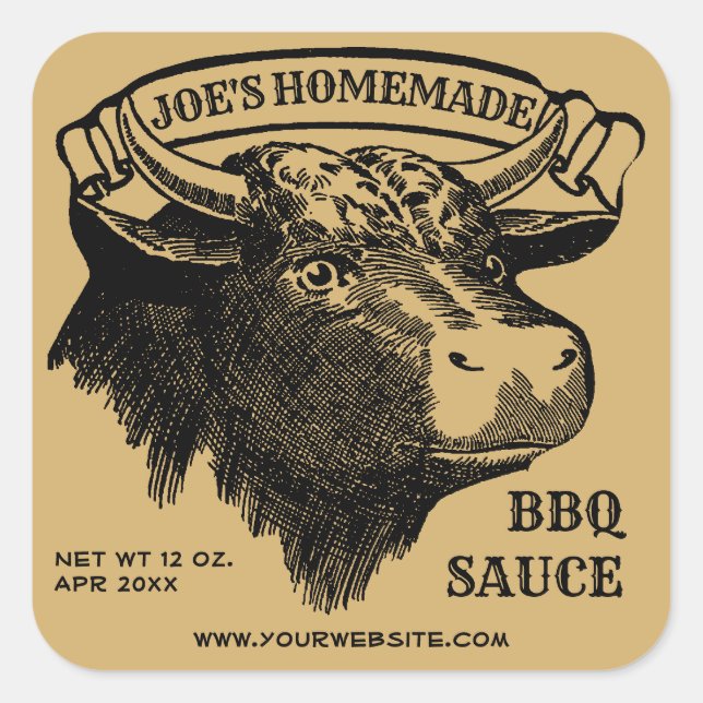 Vintage Bull Barbecue Sauce Label Template (Front)