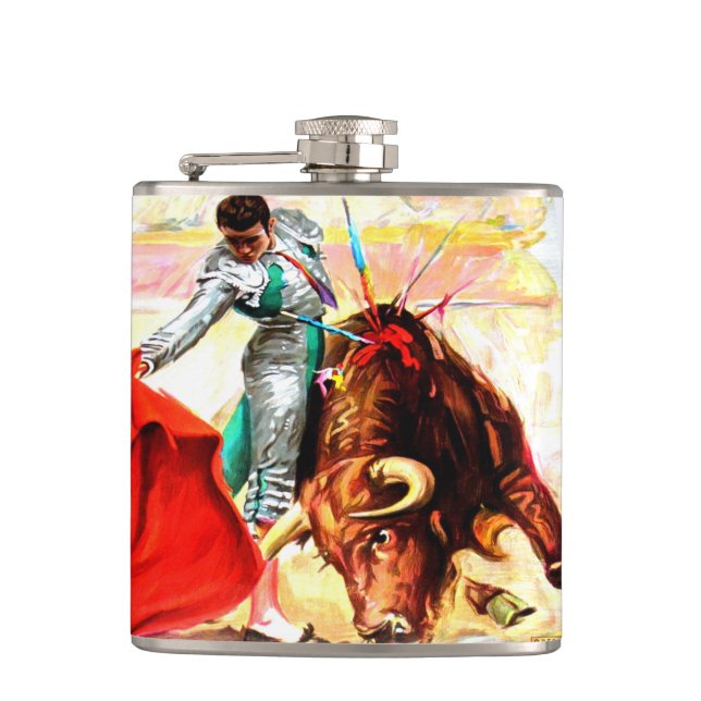 Vintage Bull Fight Bullfight Mexico Poster Art Hip Flask (Front)