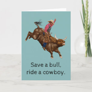 Vintage bull riding cowboy card