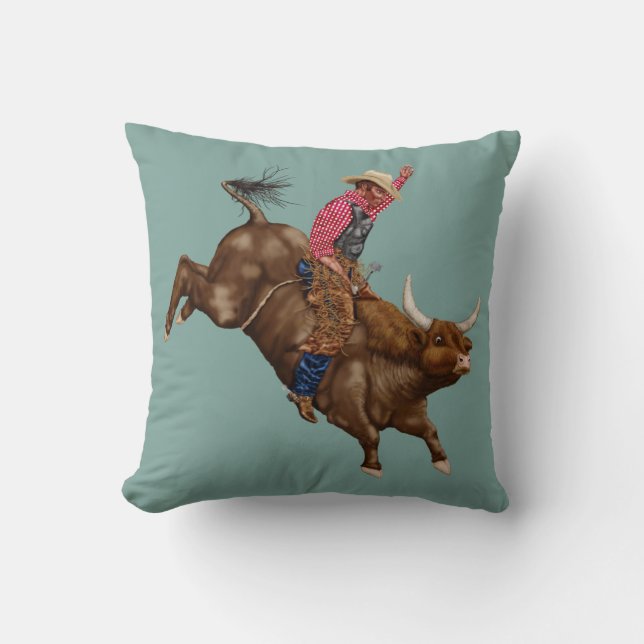 Vintage bull riding cowboy cushion (Front)