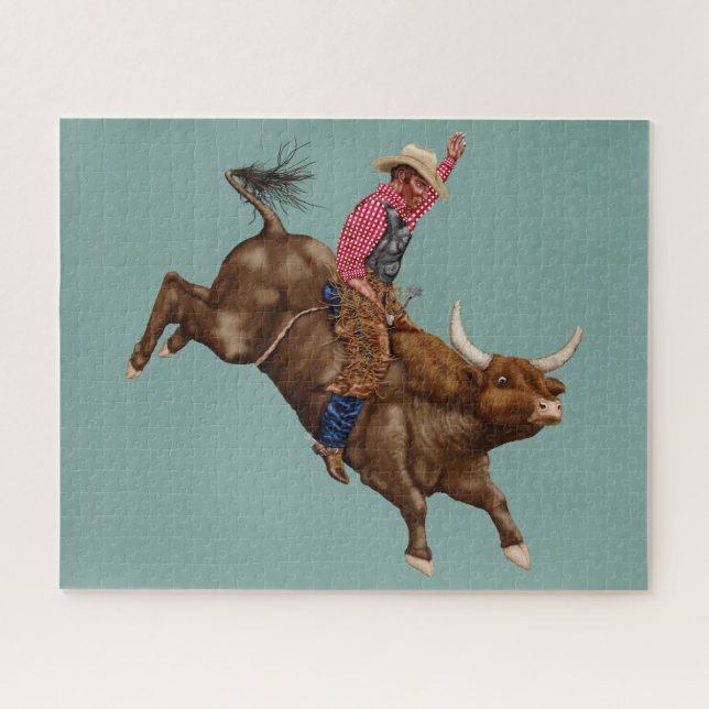 Vintage bull riding cowboy jigsaw puzzle (Horizontal)