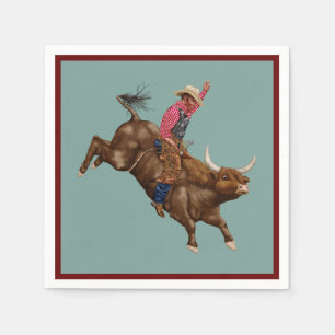 Vintage bull riding cowboy napkin