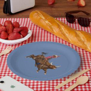 Vintage bull riding cowboy paper plate