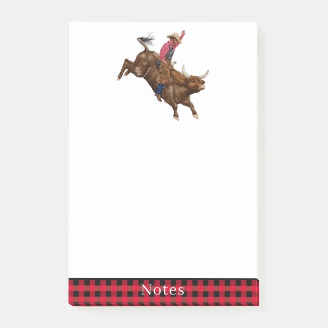 Vintage bull riding cowboy post-it notes (Front)