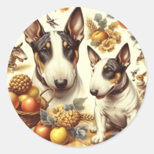 Vintage Bull Terrier Painting Classic Round Sticker