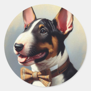 Vintage Bull Terrier Painting Portrait Classic Round Sticker