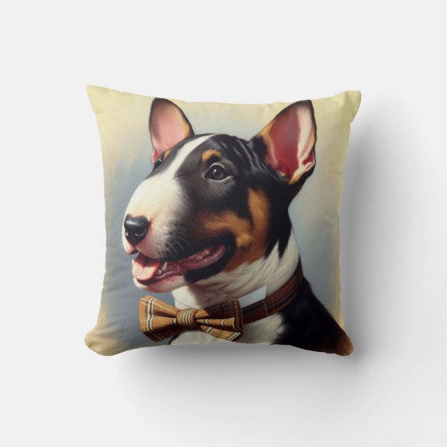 Vintage Bull Terrier Painting Portrait Cushion (Front)