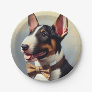 Vintage Bull Terrier Painting Portrait Paper Plate