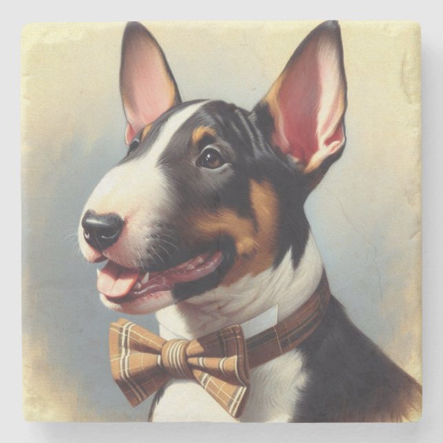 Vintage Bull Terrier Painting Portrait Stone Coaster (Front)