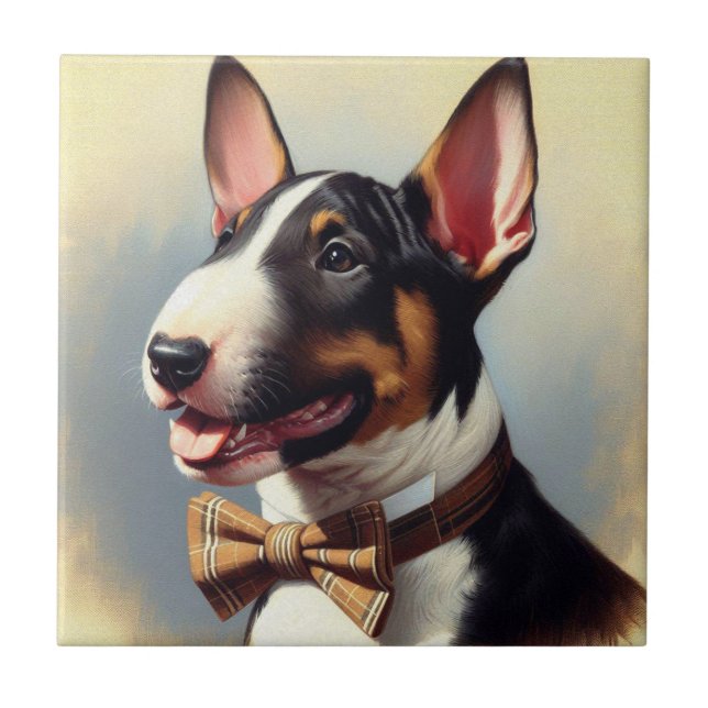 Vintage Bull Terrier Painting Portrait Tile (Front)
