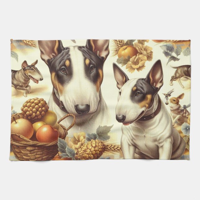 Vintage Bull Terrier Painting Tea Towel (Horizontal)