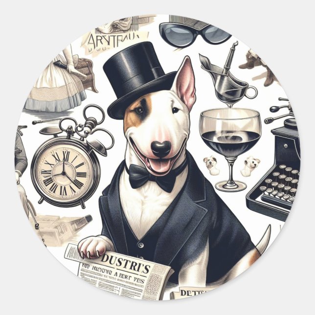 Vintage Bull Terrier Pattern Classic Round Sticker (Front)