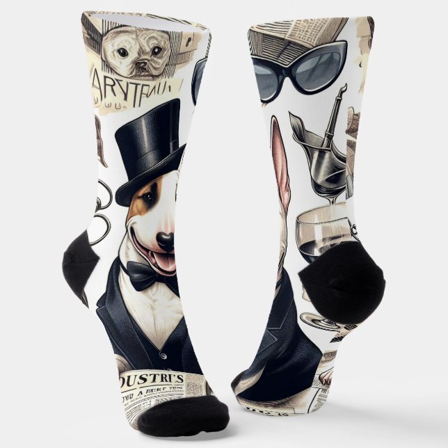 Vintage Bull Terrier Pattern Socks (Angled)